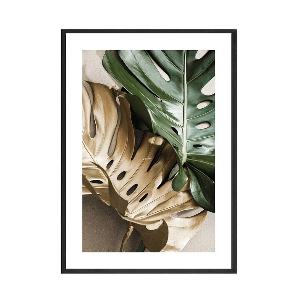 Green and Golden Leaves Scandinavian Wall Art