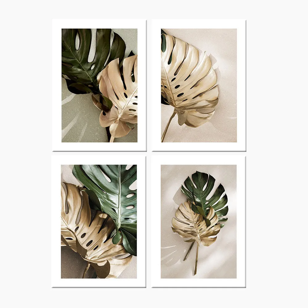 Green and Golden Leaves Scandinavian Wall Art