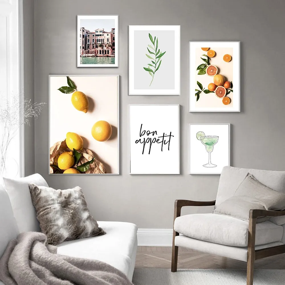 Green Leaf Fruit Poster Quotes Nordic Cocktail Wall Art