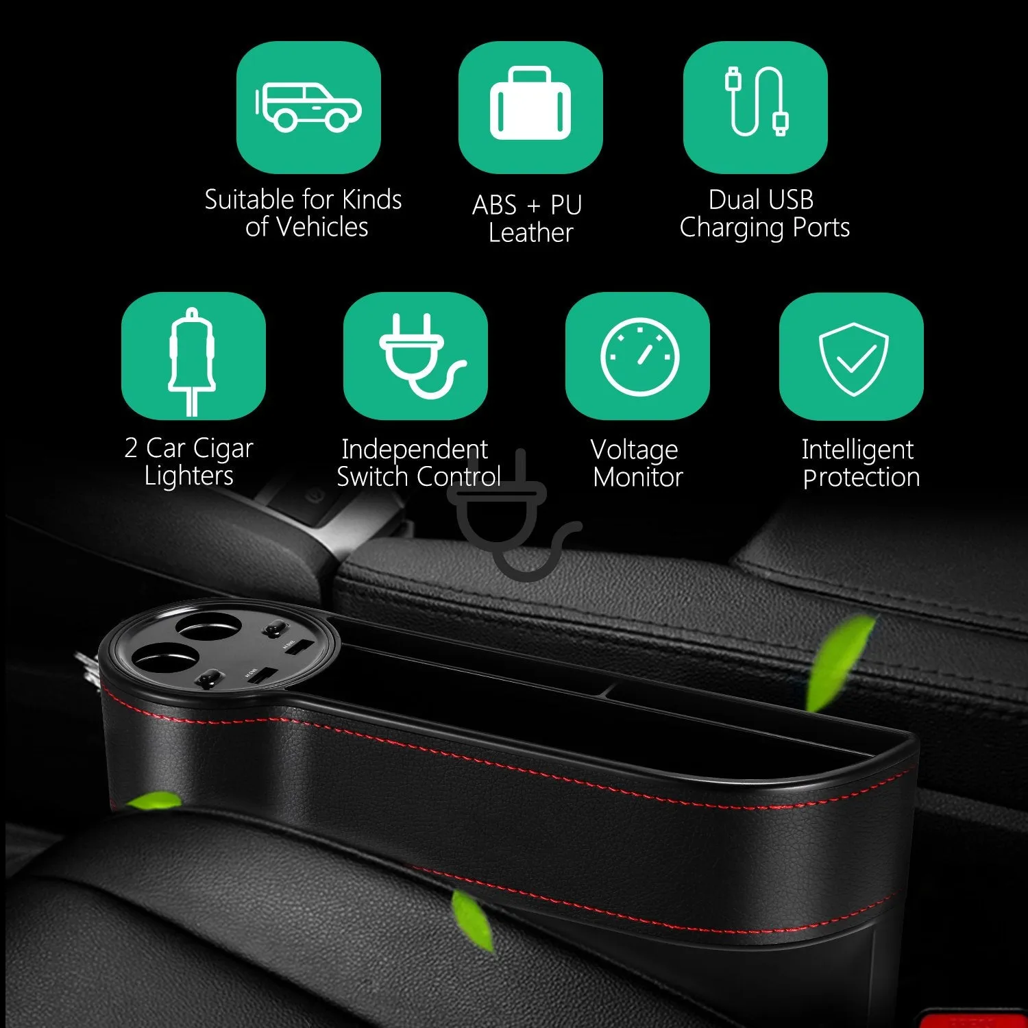 HandyFunction™ Luxury Car Organizer with Charging Ports