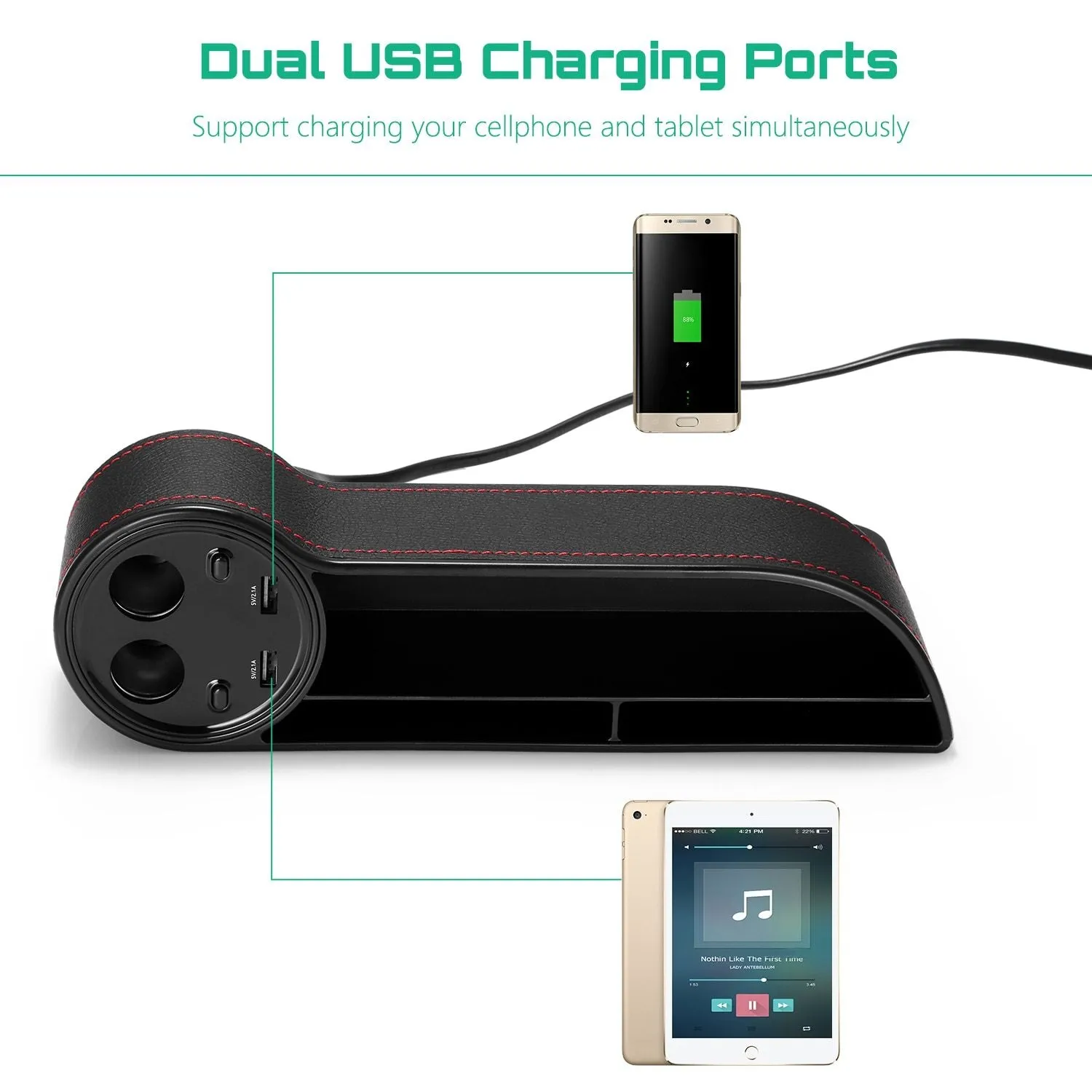 HandyFunction™ Luxury Car Organizer with Charging Ports