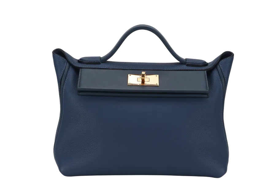 HERMES 24-24 29CM DEEP BLUE TAURILLON MAURICE VEAU SWIFT LEATHER GOLD HARDWARE STAMP Z (2021)  WITH STRAP, DUST COVER AND BOX