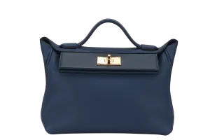 HERMES 24-24 29CM DEEP BLUE TAURILLON MAURICE VEAU SWIFT LEATHER GOLD HARDWARE STAMP Z (2021)  WITH STRAP, DUST COVER AND BOX