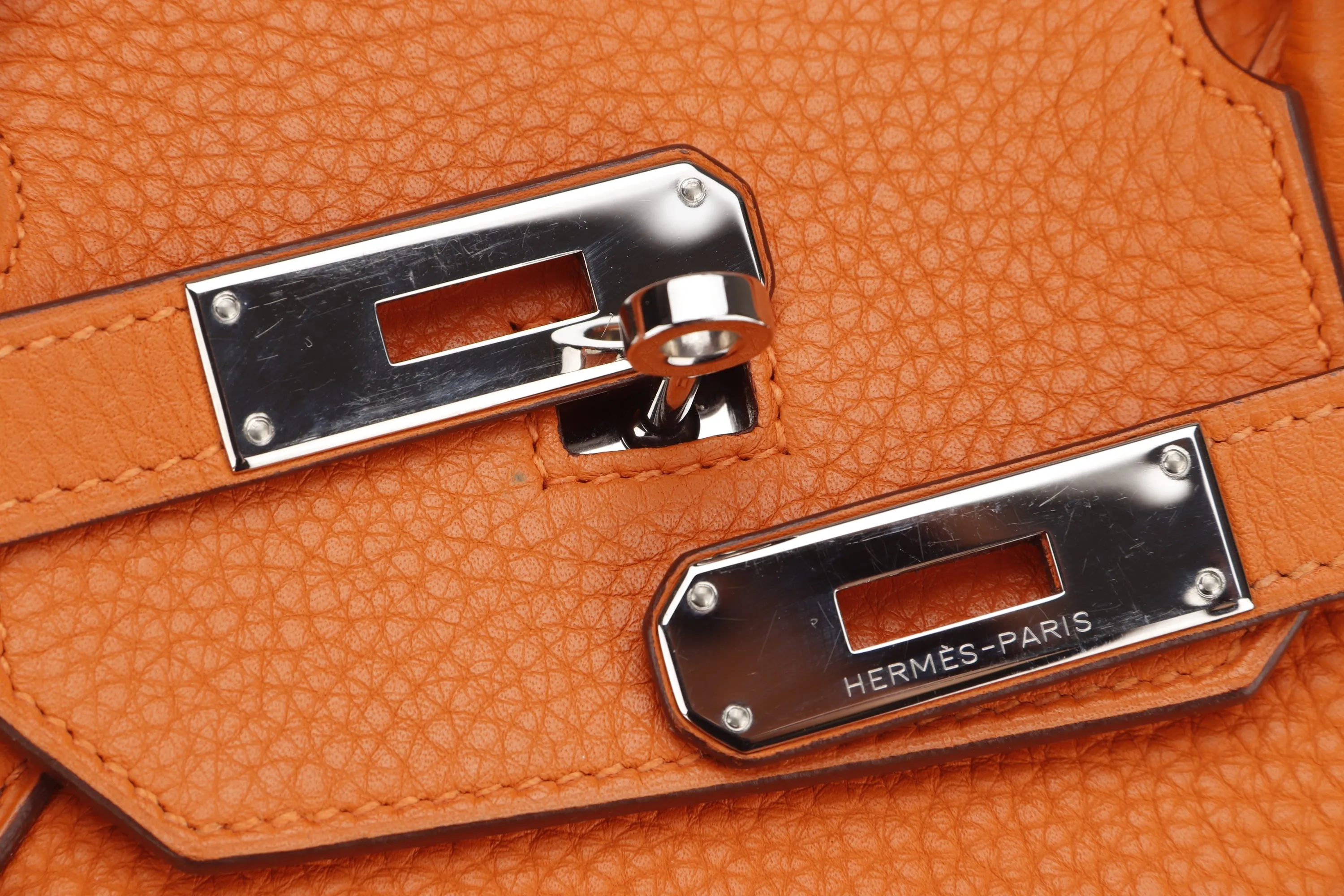 HERMES BIRKIN 40 [STAMP M SQUARE (2009)] ORANGE TAURILLON CLEMENCE LEATHER PALLADIUM HARDWARE, WITH BOX ,DUST COVER, LOCK & KEYS