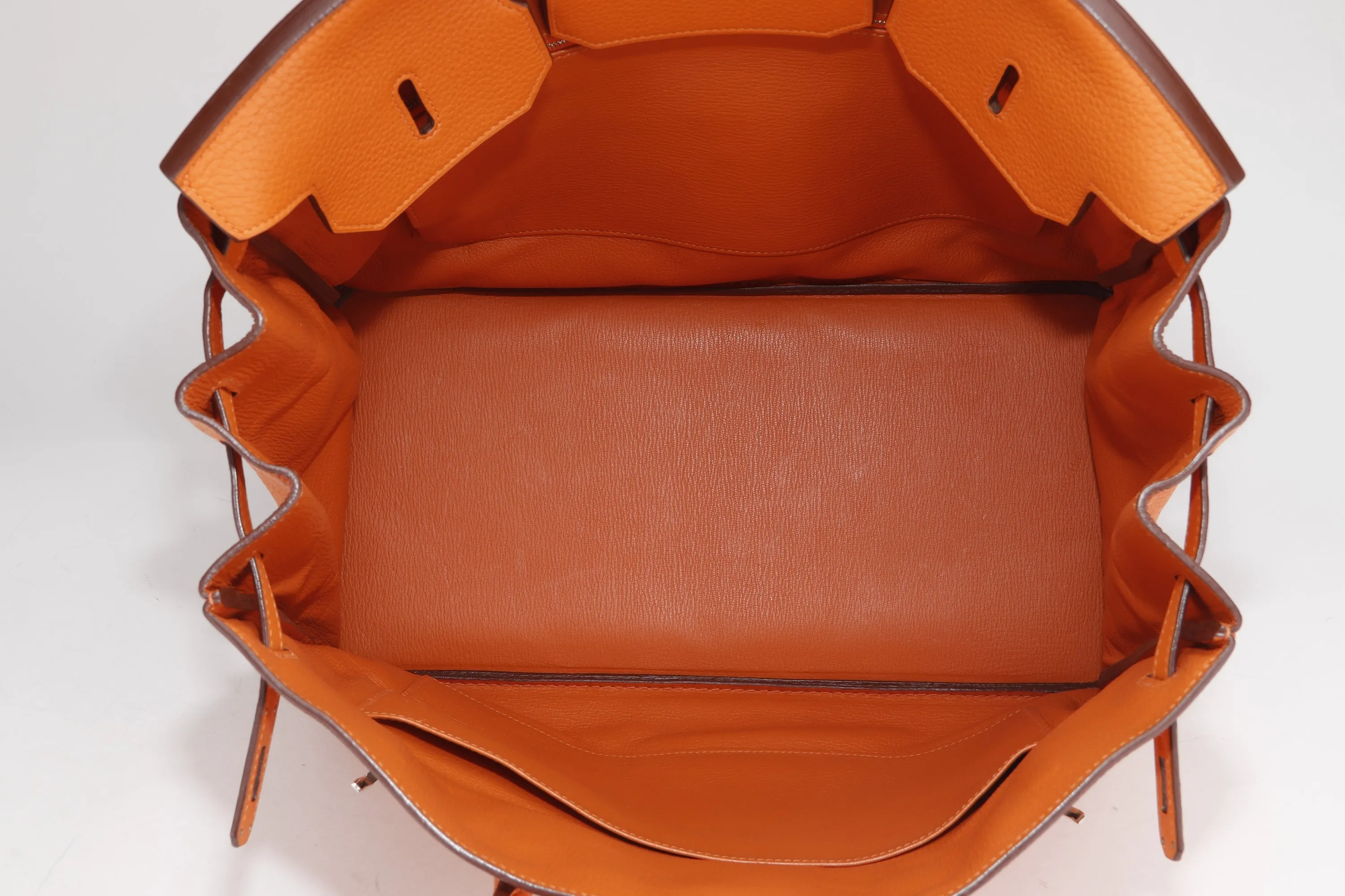 HERMES BIRKIN 40 [STAMP M SQUARE (2009)] ORANGE TAURILLON CLEMENCE LEATHER PALLADIUM HARDWARE, WITH BOX ,DUST COVER, LOCK & KEYS
