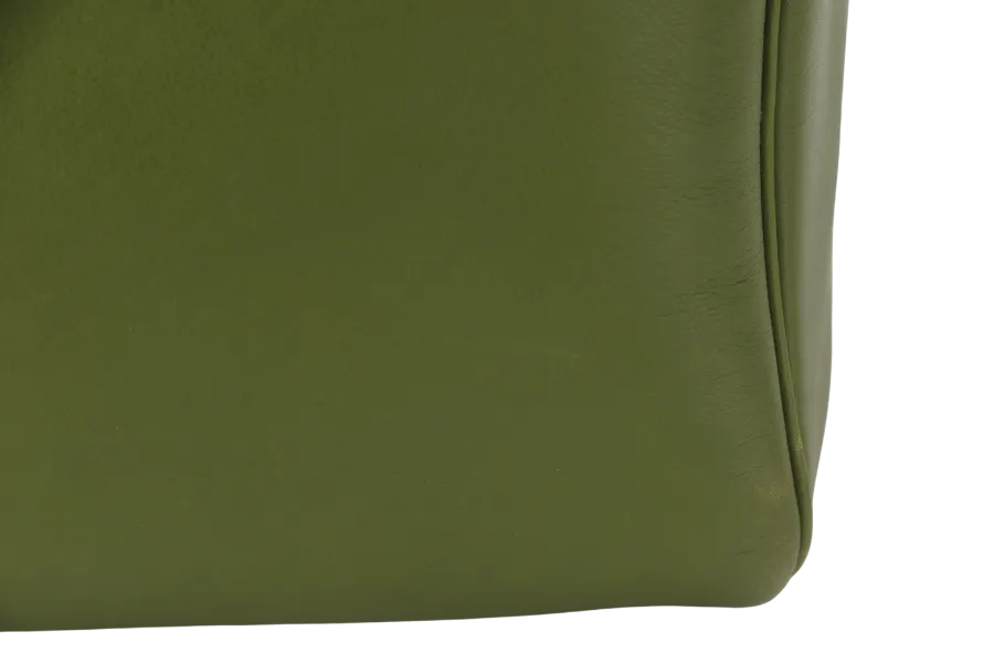 HERMES LINDY 34CM GREEN PELOUSE SWIFT LEATHER WITH SILVER HARDWARE STAMP M YEAR 2009 WITH DUST COVER AND BOX