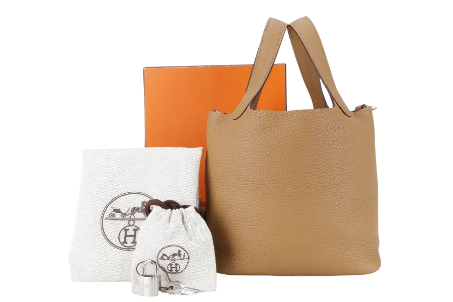 HERMES PICOTIN 18 BEIGE DE WEIMAR CLEMENCE LEATHER GOLD HARDWARE STAMP B (YEAR 2023) WITH DUST COVER, LOCK&KEYS AND BOX