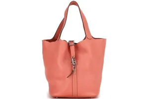 HERMES PICOTIN 26CM (STAMP Q) CREVETTE COLOR CLEMENCE LEATHER SILVER HARDWAR, WITH LOCK, KEYS & DUST COVER