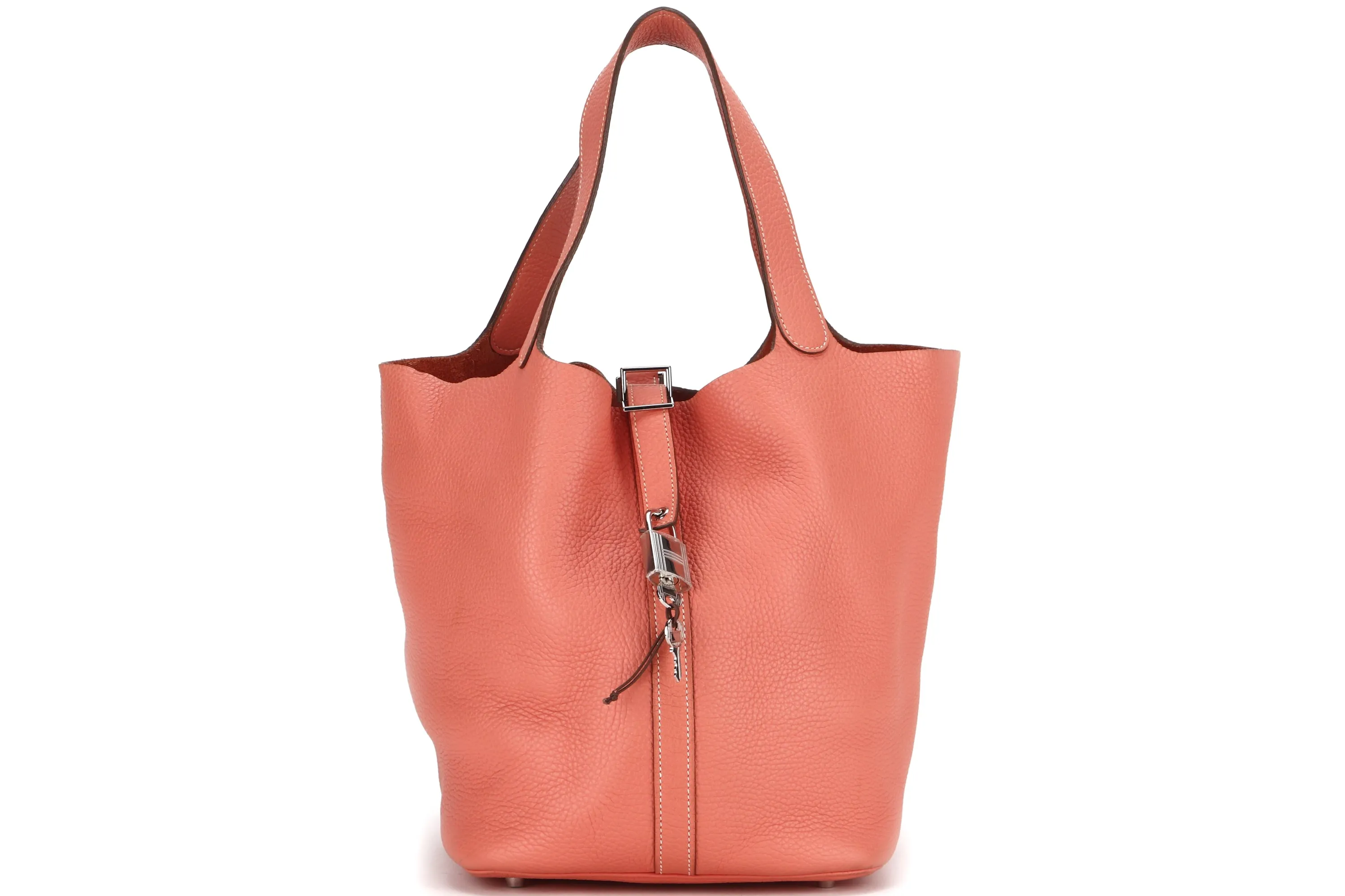 HERMES PICOTIN 26CM (STAMP Q) CREVETTE COLOR CLEMENCE LEATHER SILVER HARDWAR, WITH LOCK, KEYS & DUST COVER