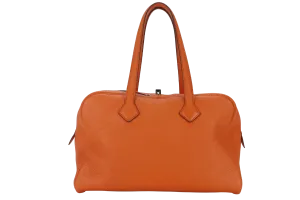 HERMES VICTORIA II 35 ORANGE CLEMENCE LEATHER PALLADIUM HARDWARE STAMP N SQUARE WITH LOCK&KEYS