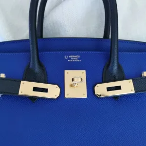 Hermès Birkin HSS 30 Bleu Electrique/Noir (Black) Epsom Gold Hardware GHW