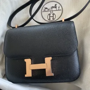 Hermès Constance 18 Noir (Black) Epsom Rose Gold Hardware RGHW