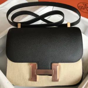 Hermès Constance 24 Noir (Black) Epsom Rose Gold Hardware RGHW