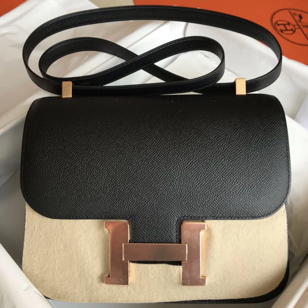 Hermès Constance 24 Noir (Black) Epsom Rose Gold Hardware RGHW