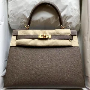 Hermès Kelly 25 Gris Etain Sellier Epsom Gold Hardware GHW