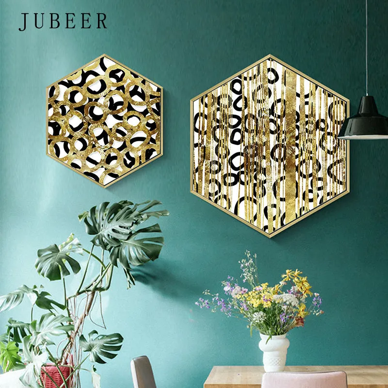 Hexagonal Golden Abstract Wall Art