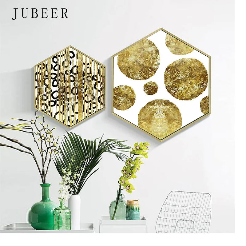Hexagonal Golden Abstract Wall Art