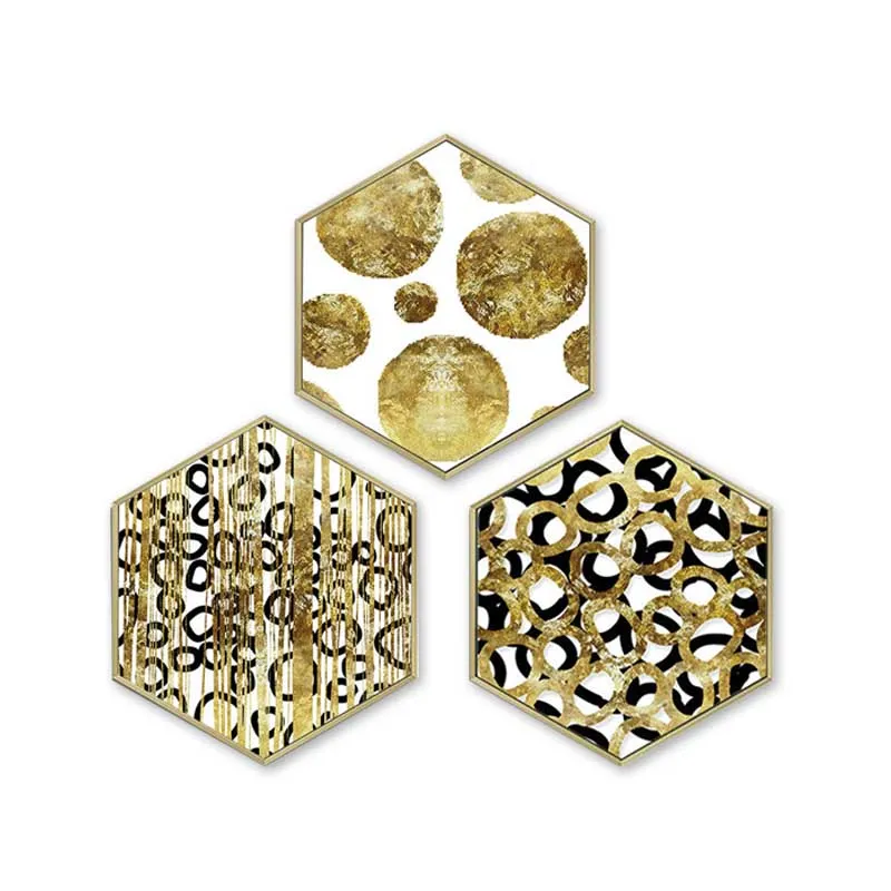 Hexagonal Golden Abstract Wall Art