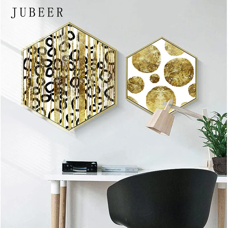 Hexagonal Golden Abstract Wall Art