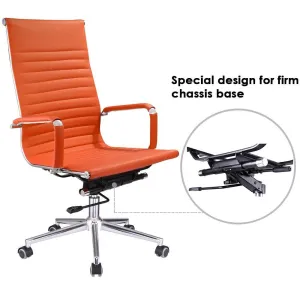 High Back Ribbed PU Leather Swivel Office Computer Chair Orange XL