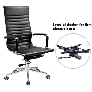 High Back Ribbed PU Leather Swivel Office Computer Desk Black XL