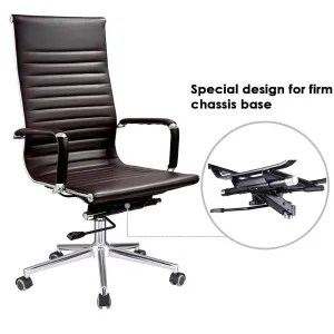 High Back Ribbed PU Leather Swivel Office Computer Desk Brown XL