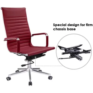 High Back Ribbed PU Leather Swivel Office Computer Desk Red XL