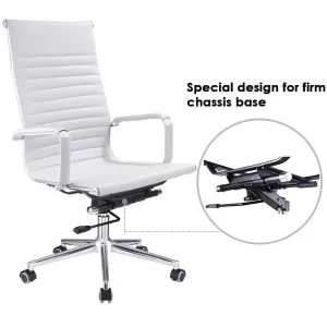High Back Ribbed PU Leather Swivel Office Computer Desk White XL