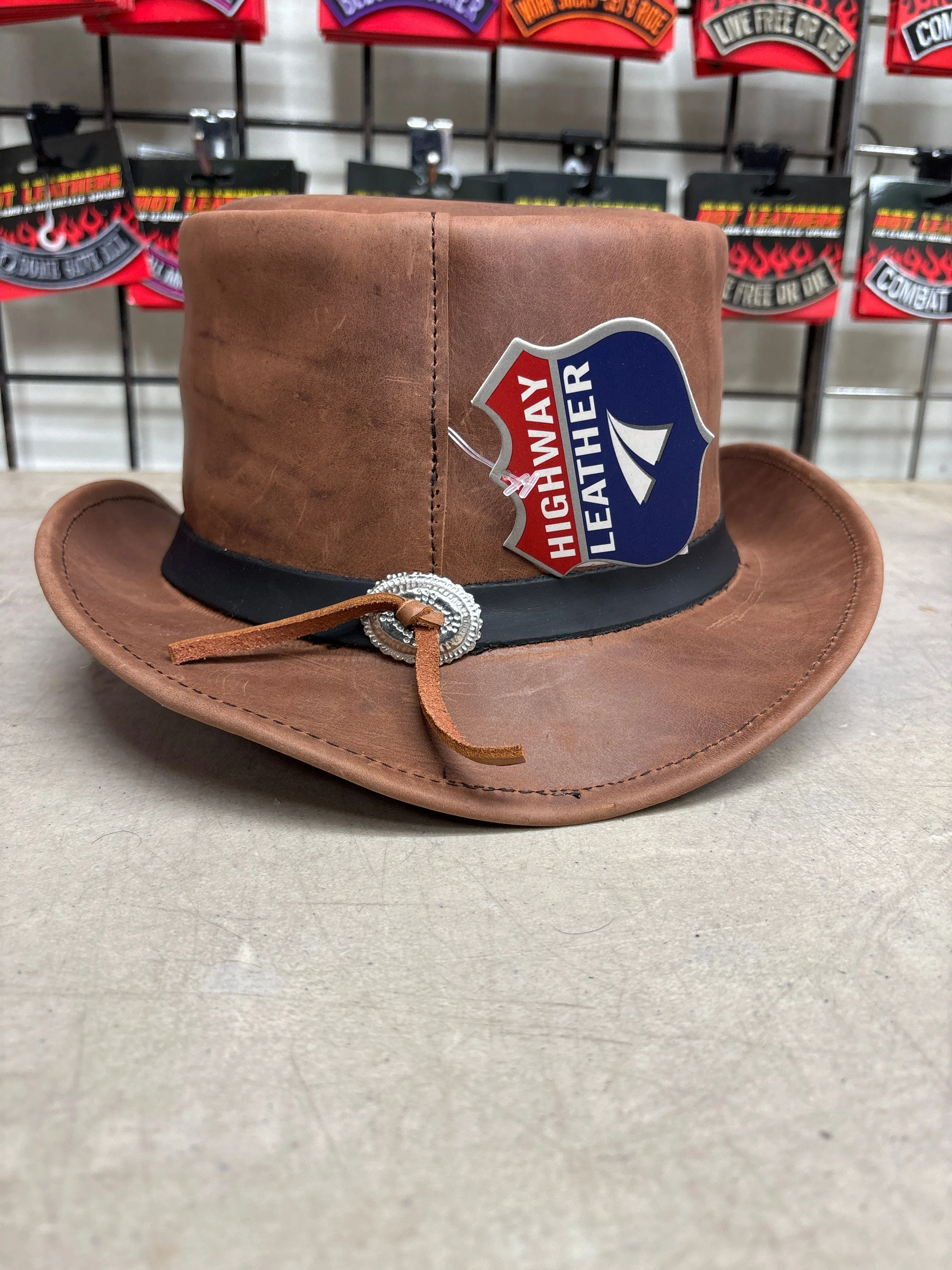 HL80111BROWN - Handcrafted Brown Leather TOP HAT shapeable brim