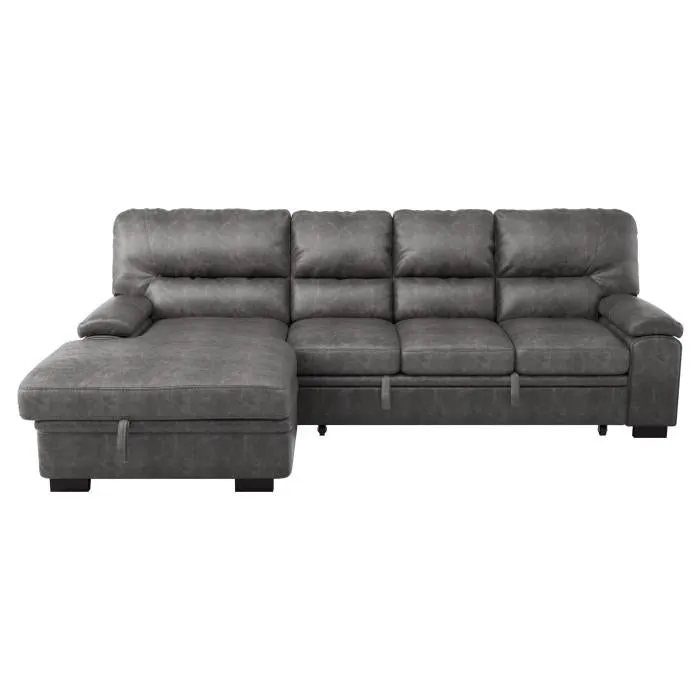 Homelegance Furniture Michigan Sectional with Pull Out Bed and Left Chaise in Dark Gray