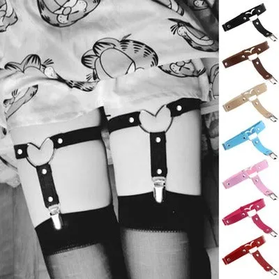 Hot Pink PU Leather Heart Garter