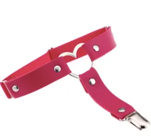 Hot Pink PU Leather Heart Garter