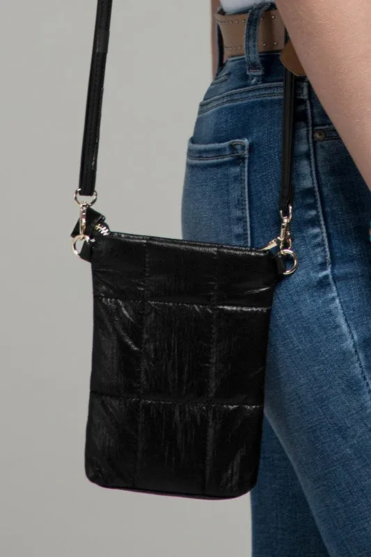 Insulated Metallic Bubble Cross Body Bag-Black