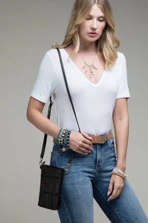 Insulated Metallic Bubble Cross Body Bag-Black