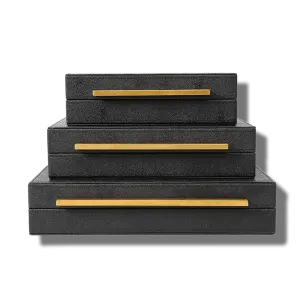 Ivory Faux Shagreen Leather Storage Boxes - Set of 3