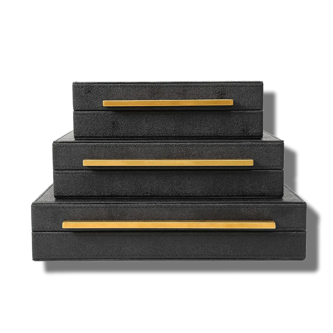 Ivory Faux Shagreen Leather Storage Boxes - Set of 3