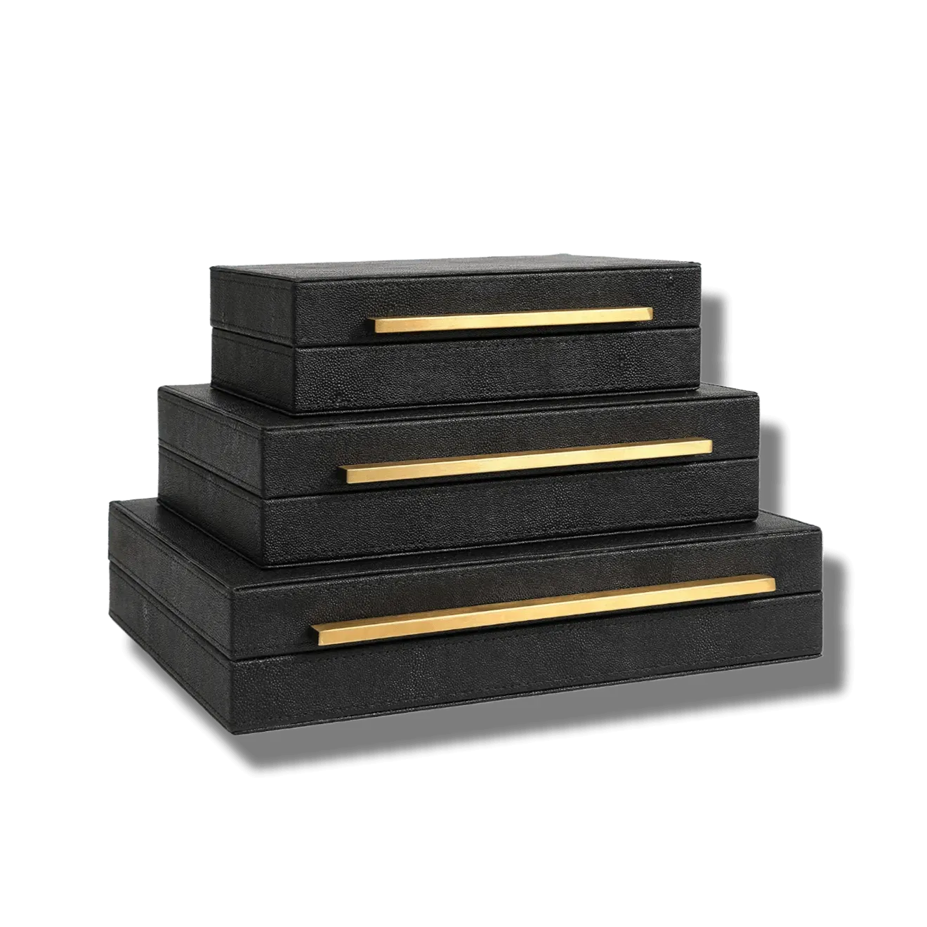 Ivory Faux Shagreen Leather Storage Boxes - Set of 3