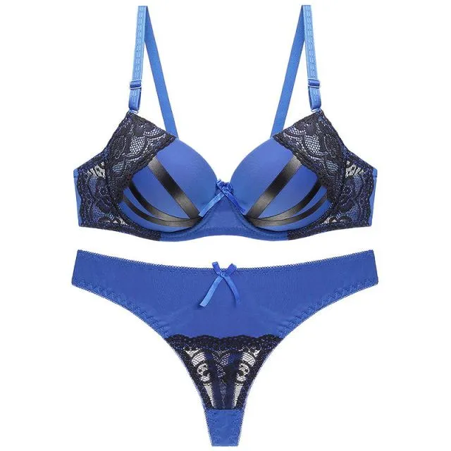 Julexy New 2019 Bra Brief Set Sexy Thongs Women Bra Set Push Up Lace Underwear Set  Intimate Plus Size Bra Panty Set