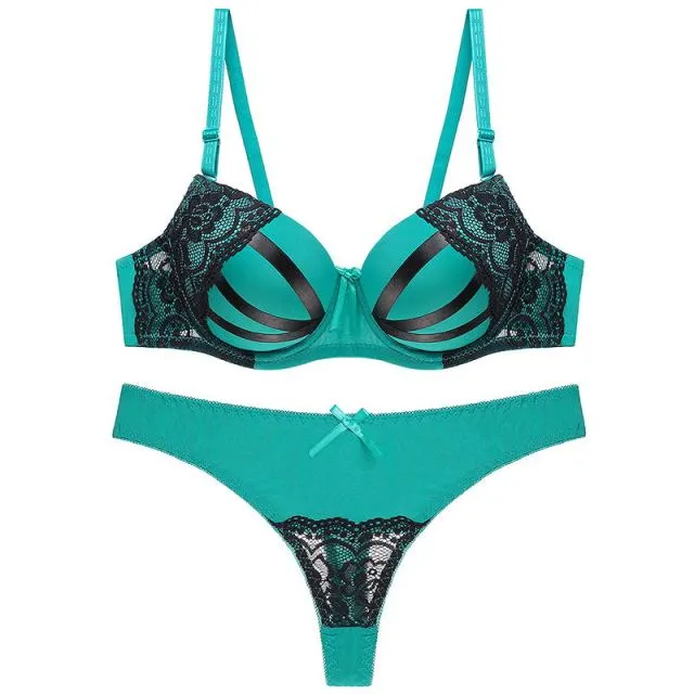Julexy New 2019 Bra Brief Set Sexy Thongs Women Bra Set Push Up Lace Underwear Set  Intimate Plus Size Bra Panty Set