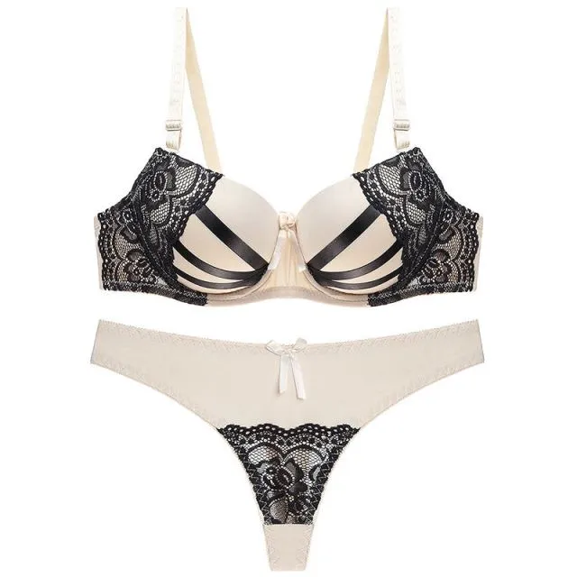Julexy New 2019 Bra Brief Set Sexy Thongs Women Bra Set Push Up Lace Underwear Set  Intimate Plus Size Bra Panty Set