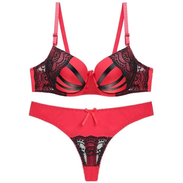 Julexy New 2019 Bra Brief Set Sexy Thongs Women Bra Set Push Up Lace Underwear Set  Intimate Plus Size Bra Panty Set