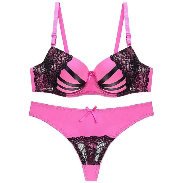 Julexy New 2019 Bra Brief Set Sexy Thongs Women Bra Set Push Up Lace Underwear Set  Intimate Plus Size Bra Panty Set
