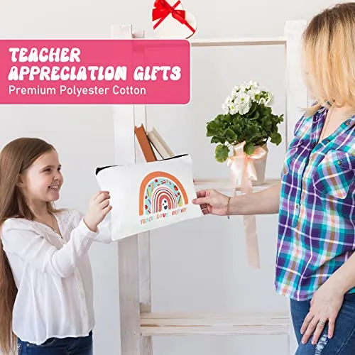 Kajaia 24 Pieces Teacher Appreciation Gifts Bulk Teacher Cosmetic Bags Rainbow Canvas Makeup Bag Toiletry Pouch with Zipper Thank You Gift for Women Christmas Graduation(Cute)