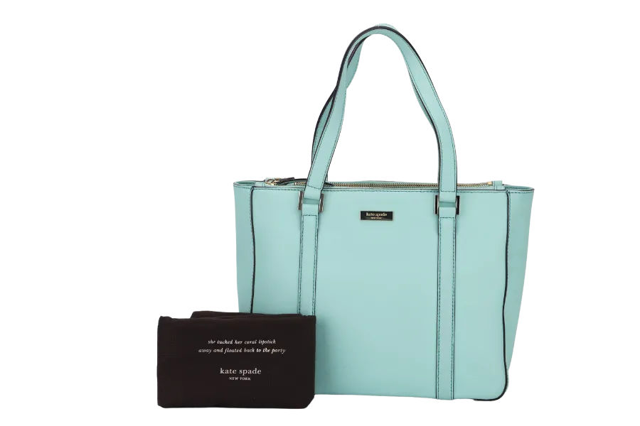 KATE SPADE SHOULDER BAG TURQUOISE CALF LEATHER GOLD HARDWARE, WITH DUST COVER