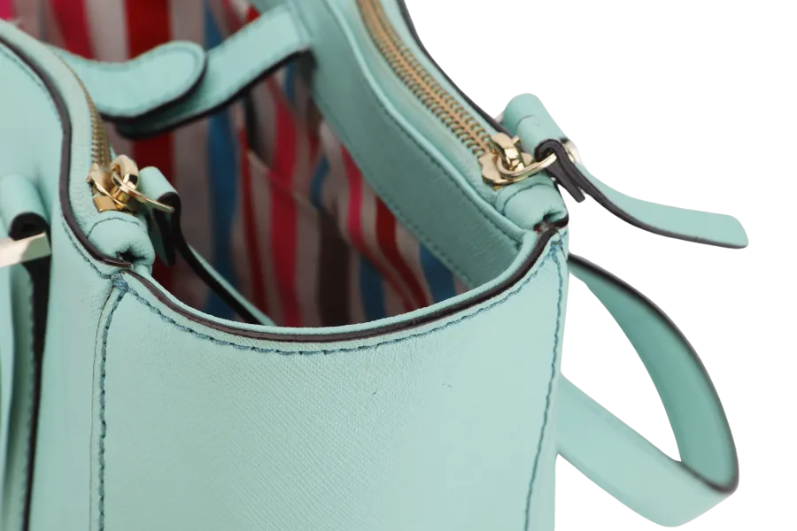 KATE SPADE SHOULDER BAG TURQUOISE CALF LEATHER GOLD HARDWARE, WITH DUST COVER