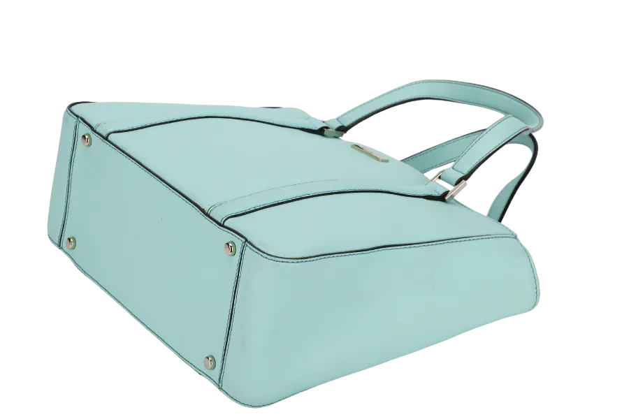 KATE SPADE SHOULDER BAG TURQUOISE CALF LEATHER GOLD HARDWARE, WITH DUST COVER