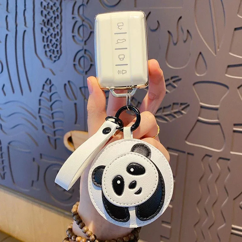 Kawaii Panda & Shiba Inu Leather Keychain 🐼✨ Cute Animal Pendant for Bags & Accessories 🐶💖