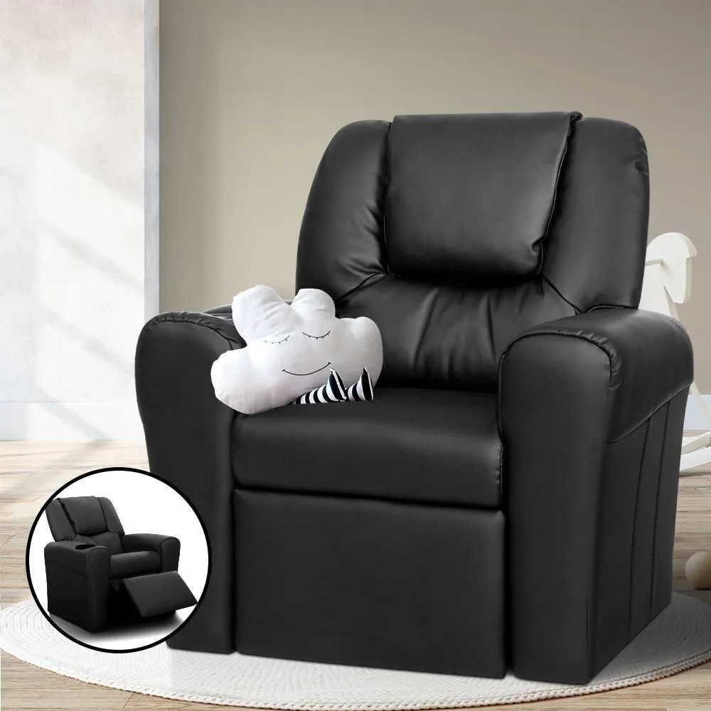 Kids Recliner Chair Black PU Leather Sofa Lounge Couch Children Armchair