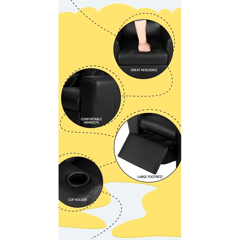 Kids Recliner Chair Black PU Leather Sofa Lounge Couch Children Armchair