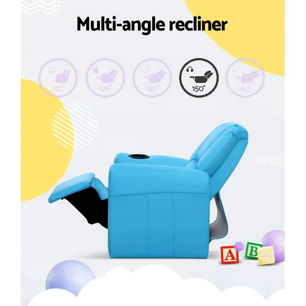 Kids Recliner Chair Blue PU Leather Sofa Lounge Couch Children Armchair